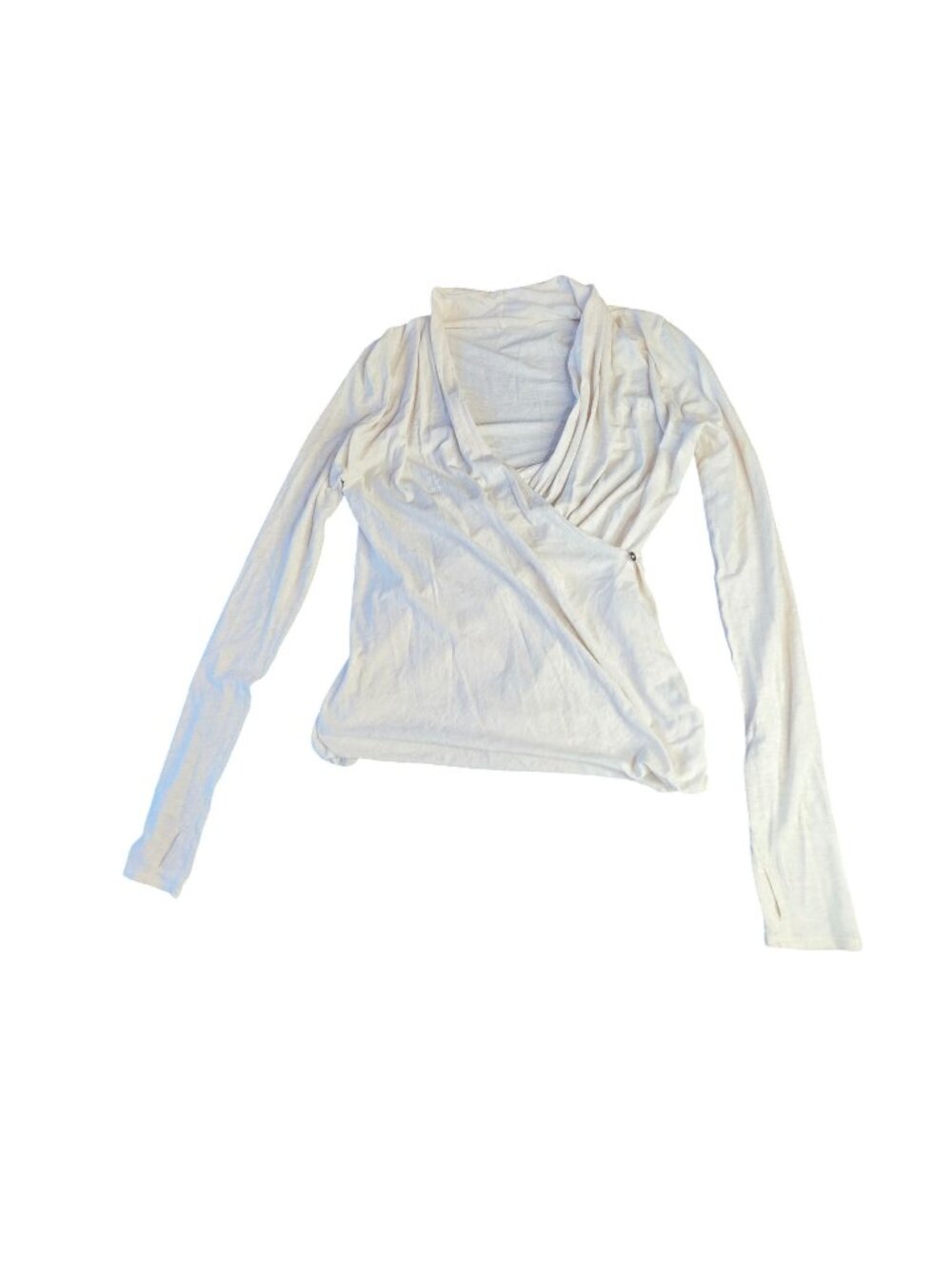 Lululemon White Wrap Front Ruched Long Sleeve Top ~Sz 6/8 Yoga Barre Balletcore